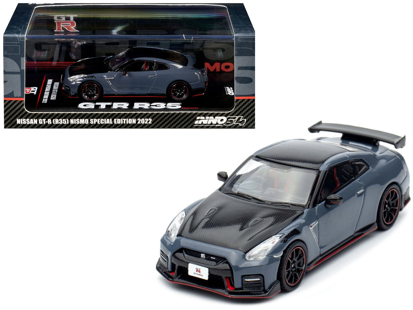 2022 Nissan GT-R (R35) Nismo Special Edition RHD (Right Hand Drive) Stealth Gray with Carbon Top and Hood 1/64 Diecast Model Car by Inno Models  free shipping USA