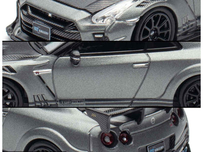 Nissan GT-R (R35) "Top Secret" RHD (Right Hand Drive) Gray Metallic with Carbon Hood "IAM Bangkok 2025 Event Edition" 1/64 Diecast Model Car by Inno Models