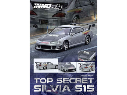 Nissan "Top Secret" Silvia (S15) RHD (Right Hand Drive) Silver Metallic with Carbon Hood 1/64 Diecast Model Car by Inno Models