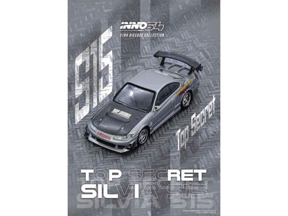 Nissan "Top Secret" Silvia (S15) RHD (Right Hand Drive) Silver Metallic with Carbon Hood 1/64 Diecast Model Car by Inno Models