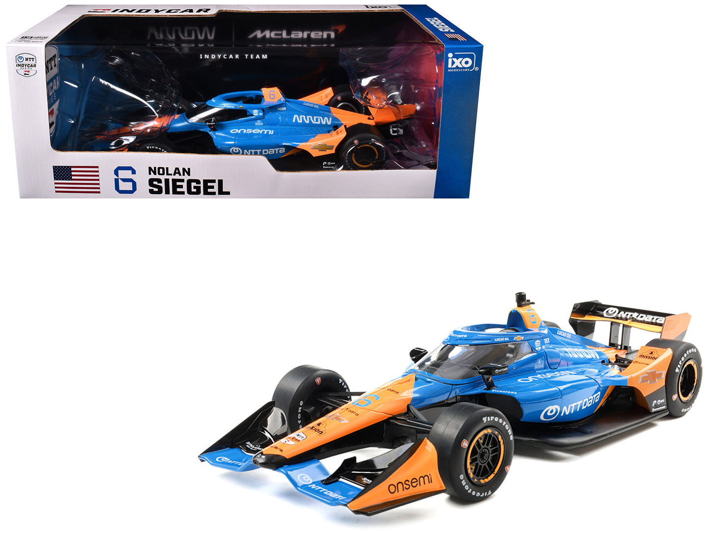 Dallara IndyCar #6 Nolan Siegel "NTT Data" Arrow McLaren (Road Course Configuration) "NTT IndyCar Series" (2025) 1/18 Diecast Model Car by IXO Models  free shipping USA