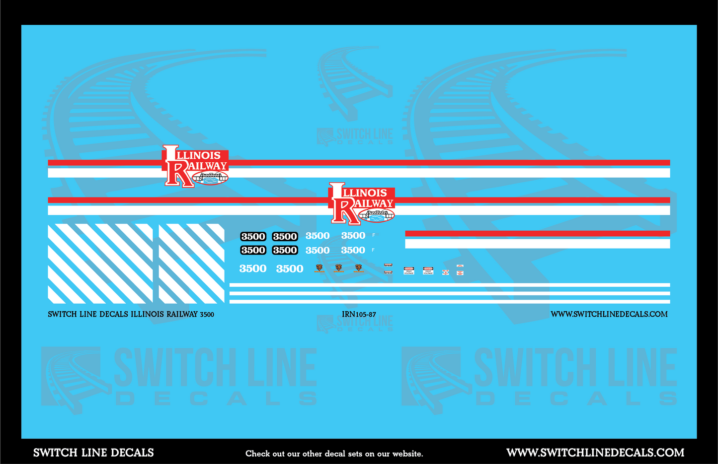 HO Scale Illinois Railway 3500 Locomotive Decal Set