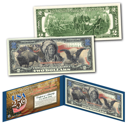 250th Anniversary $2 Bill – Black Eagle, Indian Chief & Bison