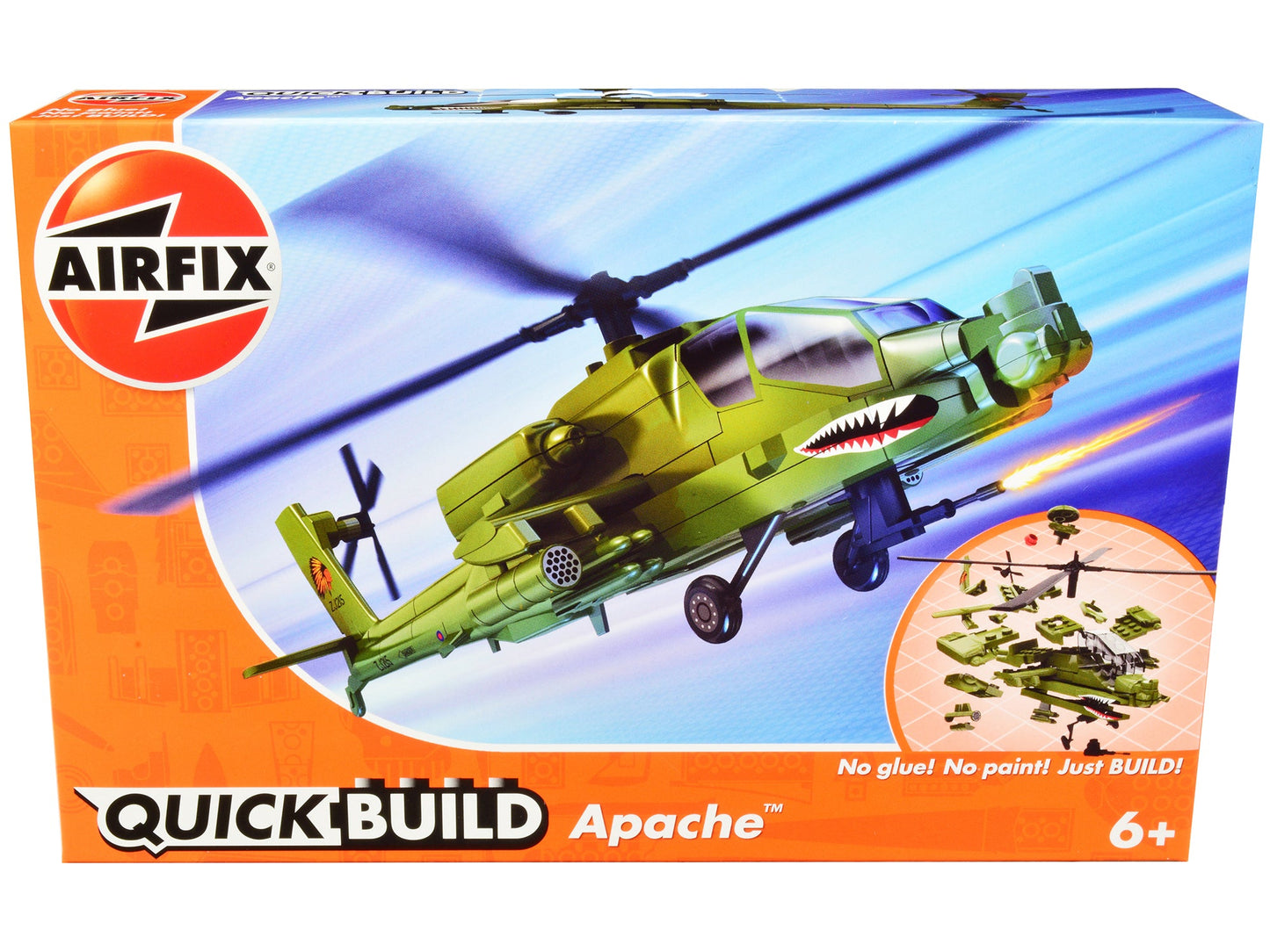 Skill 1 Model Kit  Apache Snap Together Painted Plastic Model Helicopter Kit by Airfix Quickbuild  free shipping USA