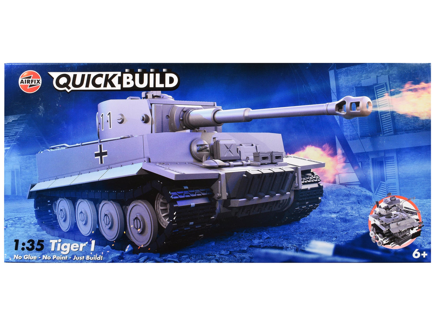 Skill 1 Model Kit Tiger I Tank "German Army" Snap Together Painted Plastic Model Tank Kit 1/35 Scale by Airfix Quickbuild  free shipping USA