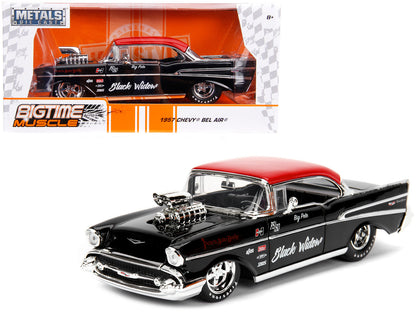 1957 Chevrolet Bel Air Black with Red Top "Pete's Auto Body: Black Widow" "Bigtime Muscle" Series 1/24 Diecast Model Car by Jada  free shipping USA