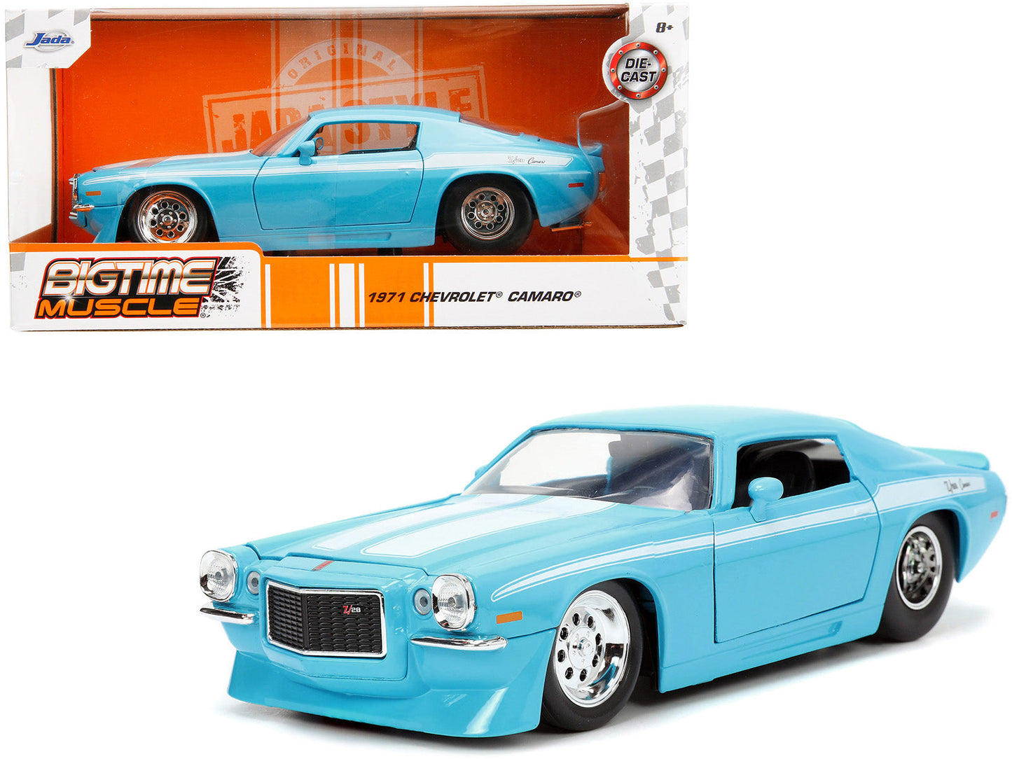 1971 Chevrolet Camaro Z/28 Light Blue with White Stripes "Bigtime Muscle" Series 1/24 Diecast Model Car by Jada  free shipping USA