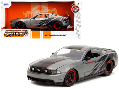 2010 Ford Mustang GT Matt Gray Metallic with Black Graphics and Stripes "Ford Performance" "Bigtime Muscle" Series 1/24 Diecast Model Car by Jada  free shipping USA