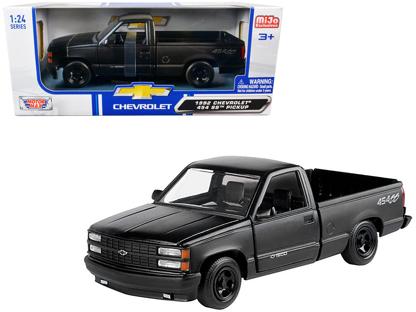 1992 Chevrolet 454 SS Pickup Truck Matt Black 1/24 Diecast Model Car by Motormax  free shipping USA