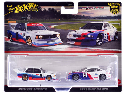 BMW 320 Group 5 #12 White with Stripes and 2001 BMW M3 GTR #3 White with Stripes "Car Culture" Set of 2 Cars Diecast Model Cars by Hot Wheels  free shipping USA