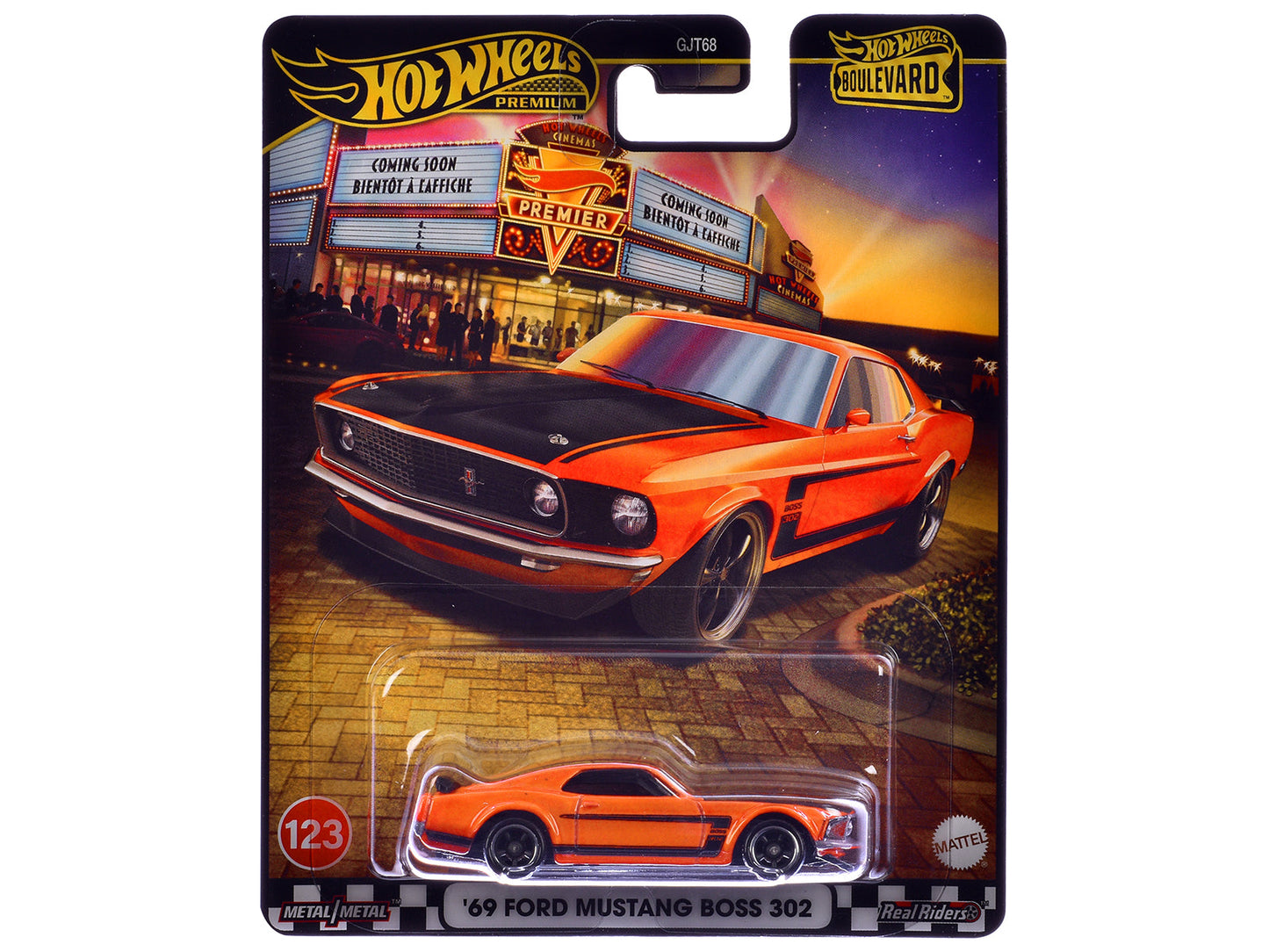1969 Ford Mustang Boss 302 Orange with Black Stripes and Hood "Boulevard" Series Diecast Model Car by Hot Wheels  free shipping USA