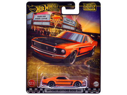 1969 Ford Mustang Boss 302 Orange with Black Stripes and Hood "Boulevard" Series Diecast Model Car by Hot Wheels  free shipping USA