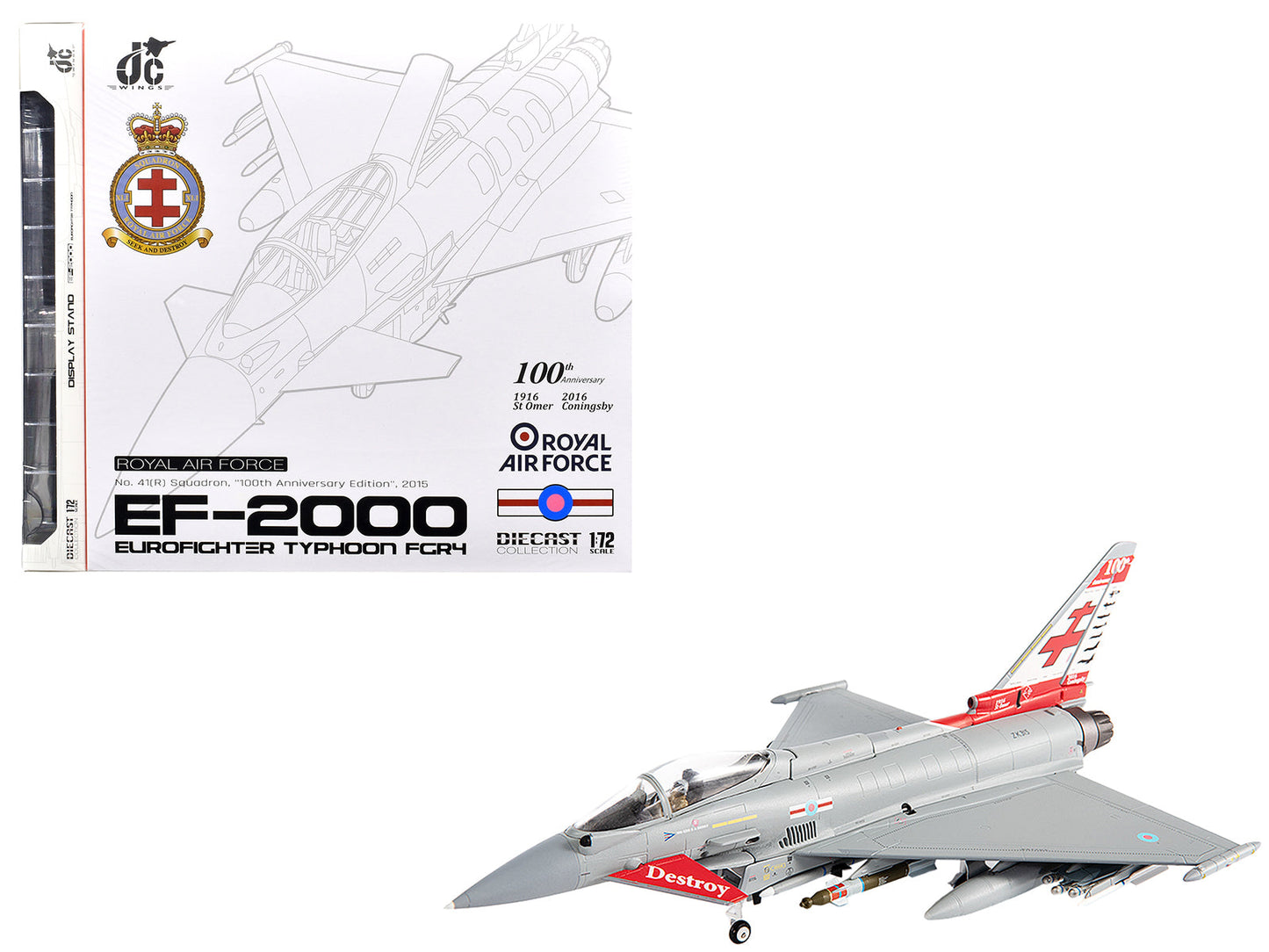 Eurofighter Typhoon FGR4 EF-2000 Aircraft "No.41(R) Squadron 100th Anniversary" (2016) British Royal Air Force 1/72 Diecast Model by JC Wings  free shipping USA