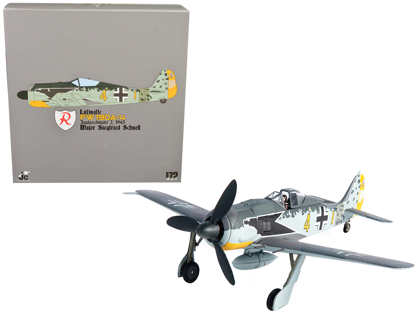 Focke-Wulf FW 190A-4 Fighter Aircraft "Major Siegfried Schnell, Luftwaffe, JG2, France" (1943) 1/72 Diecast Model by JC Wings  free shipping USA