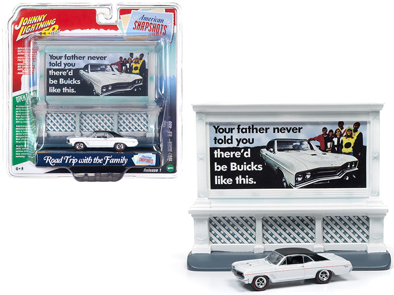 1967 Buick GS 400 White with "Buick" City Billboard "Johnny Lightning 50th Anniversary" 1/64 Diecast Model Car by Johnny Lightning  free shipping USA