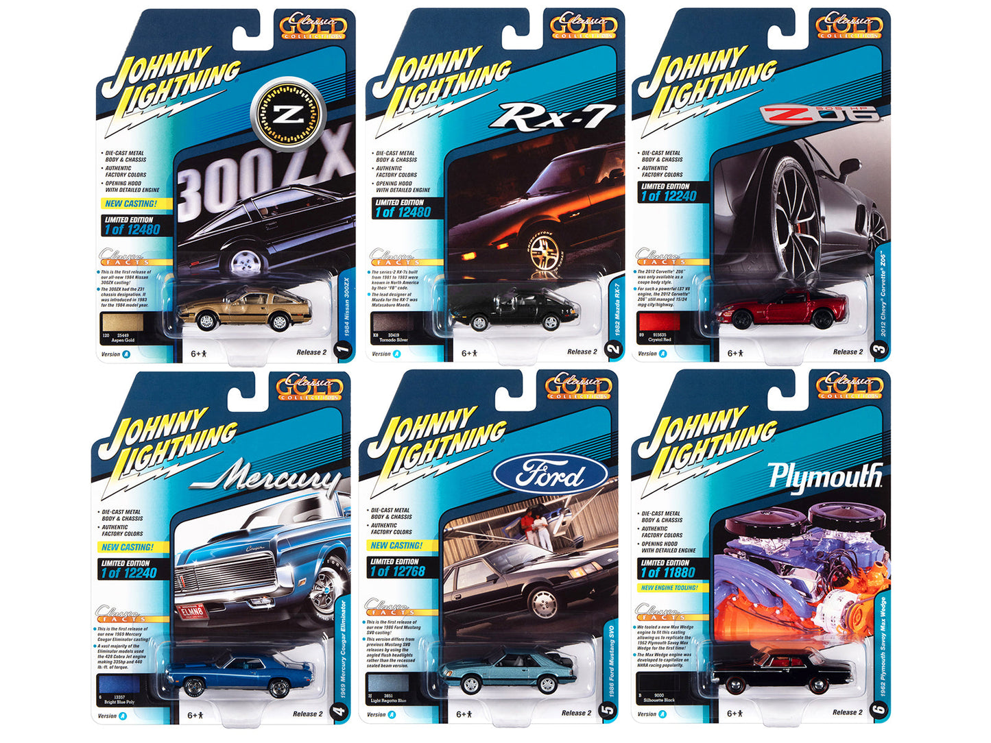 "Classic Gold Collection" 2022 Set A of 6 Cars Release 2 1/64 Diecast Model Cars by Johnny Lightning  free shipping USA
