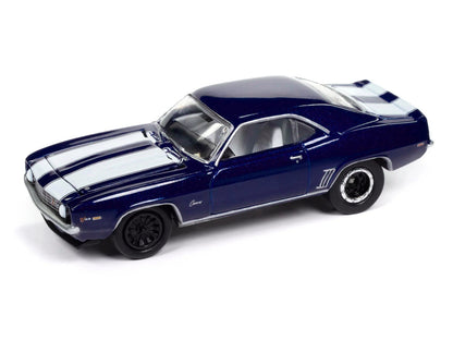 1969 Chevrolet Camaro Z28 Blue Metallic with White Stripes and Interior "Muscle Cars USA" Series 1/64 Diecast Model Car by Johnny Lightning