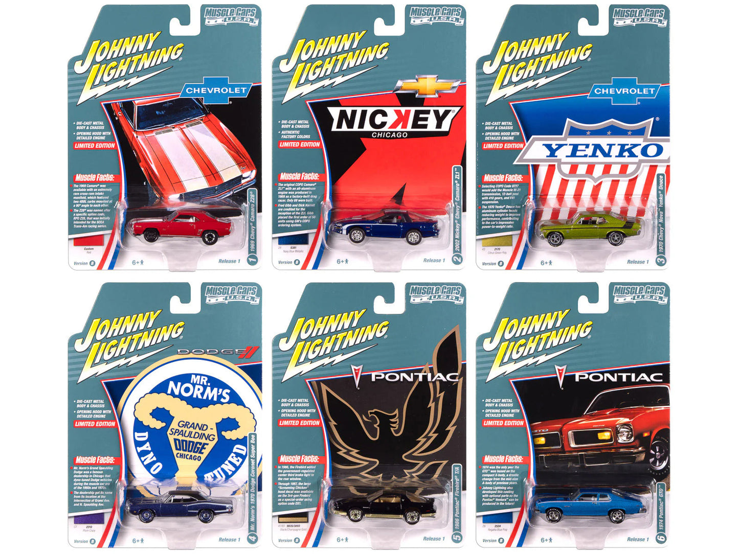 "Muscle Cars USA" 2025 Release 1 Set B of 6 pieces 1/64 Diecast Model Cars by Johnny Lightning  free shipping USA