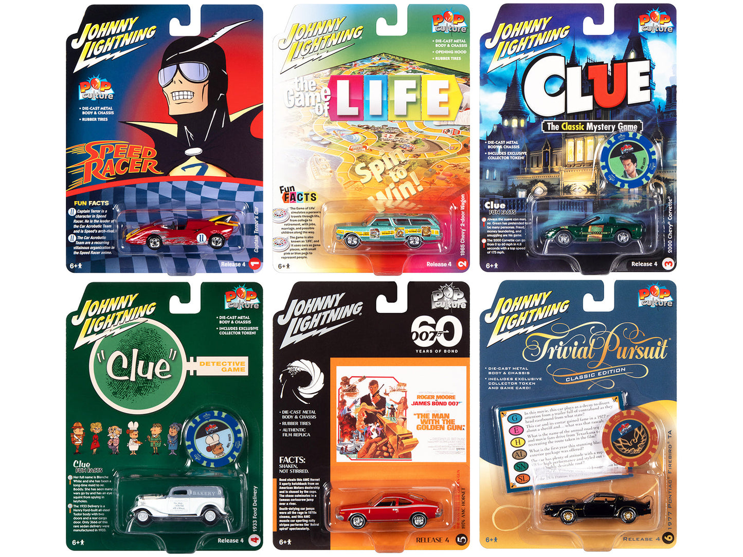 Pop Culture 2022 Set of 6 Cars Release 4 1/64 Diecast Model Cars by Johnny Lightning  free shipping USA