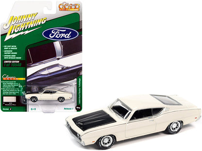 1969 Ford Torino Talladega Wimbledon White with Matt Black Hood "Classic Gold Collection" Series Limited Edition to 10548 pieces Worldwide 1/64 Diecast Model Car by Johnny Lightning  free shipping USA