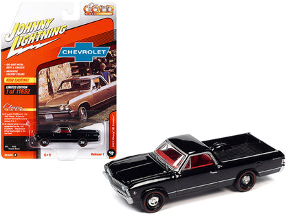 1967 Chevrolet El Camino Tuxedo Black with Red Interior "Classic Gold Collection" Series Limited Edition to 11652 pieces Worldwide 1/64 Diecast Model Car by Johnny Lightning  free shipping USA