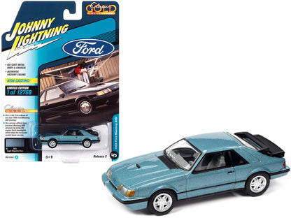 1986 Ford Mustang SVO Light Regatta Blue Metallic with Black Stripes "Classic Gold Collection" Series Limited Edition to 12768 pieces Worldwide 1/64 Diecast Model Car by Johnny Lightning  free shipping USA
