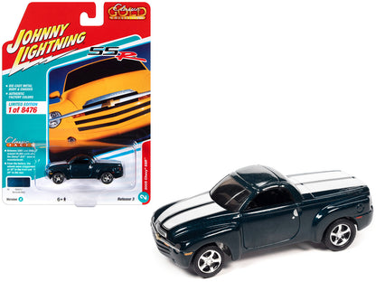 2005 Chevrolet SSR Pickup Truck Bermuda Blue Metallic with White Stripes "Classic Gold Collection" Series Limited Edition to 8476 pieces Worldwide 1/64 Diecast Model Car by Johnny Lightning  free shipping USA