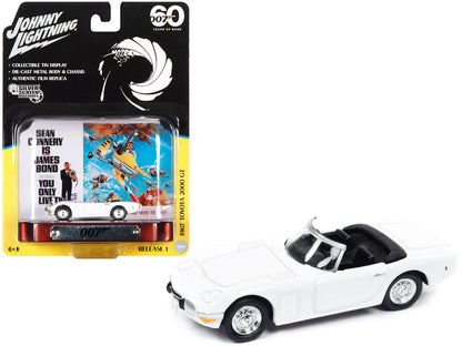 1967 Toyota 2000 GT Convertible RHD (Right Hand Drive) White 007 (James Bond) "You Only Live Twice" (1967) Movie with Collectible Tin Display "Silver Screen Machines" Series 1/64 Diecast Model Car by Johnny Lightning  free shipping USA