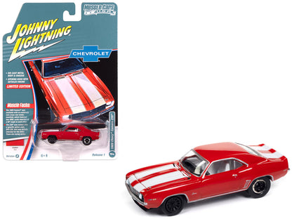 1969 Chevrolet Camaro Z28 Red with White Stripes and Interior "Muscle Cars USA" Series 1/64 Diecast Model Car by Johnny Lightning  free shipping USA