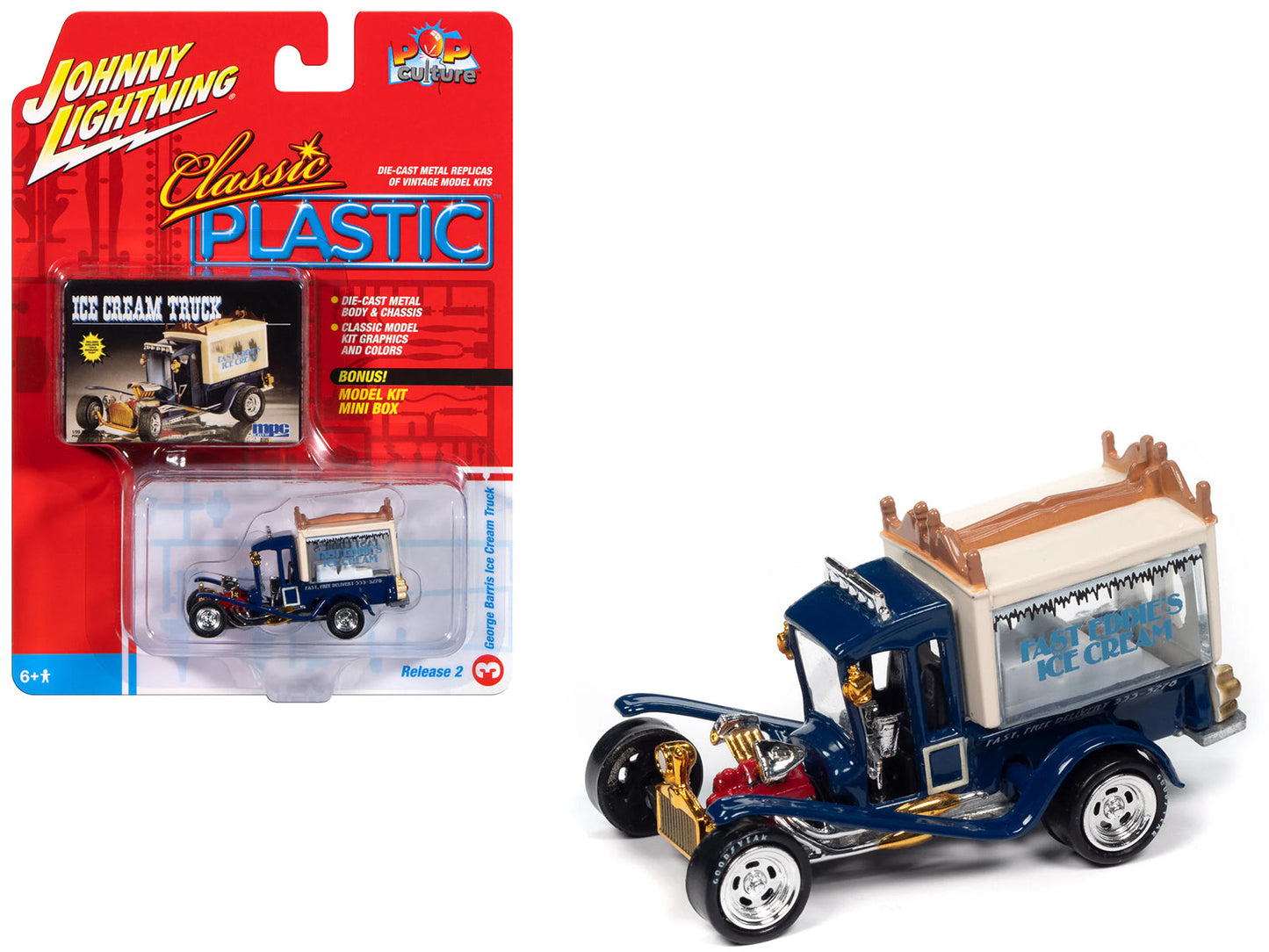 George Barris Ice Cream Truck Blue "Classic Plastic" "Pop Culture" 2024 Release 2 1/64 Diecast Model Car by Johnny Lightning  free shipping USA