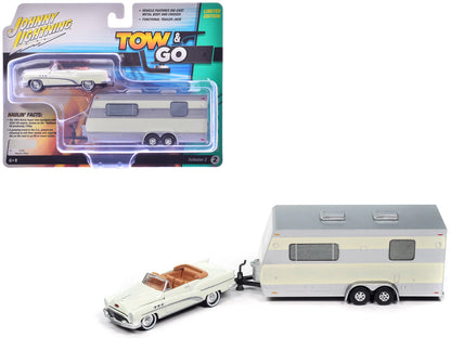 1953 Buick Super Cream with Travel Trailer Limited Edition "Tow & Go" Series 1/64 Diecast Model Car by Johnny Lightning  free shipping USA