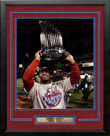 Jimmy Rollins 2008 World Series Trophy Philadelphia Phillies Framed Baseball Photo