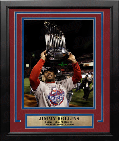 Jimmy Rollins 2008 World Series Trophy Philadelphia Phillies Framed Baseball Photo