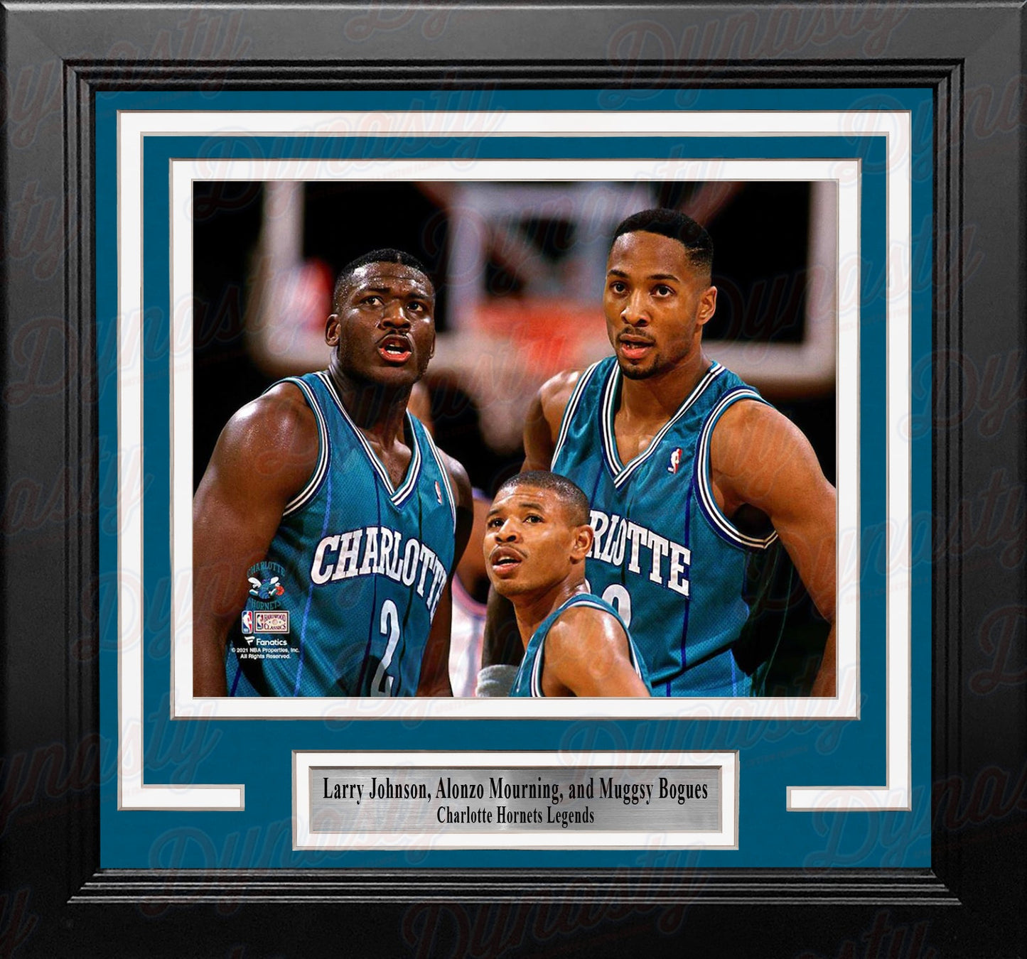 Larry Johnson, Alonzo Mourning, & Muggsy Bogues Charlotte Hornets 8" x 10" Framed Basketball Photo