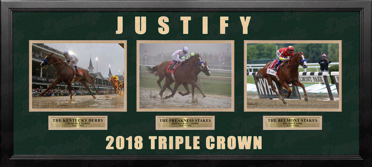 Mike Smith & Justify 2018 Triple Crown Winner Framed and Matted Horse Racing Collage