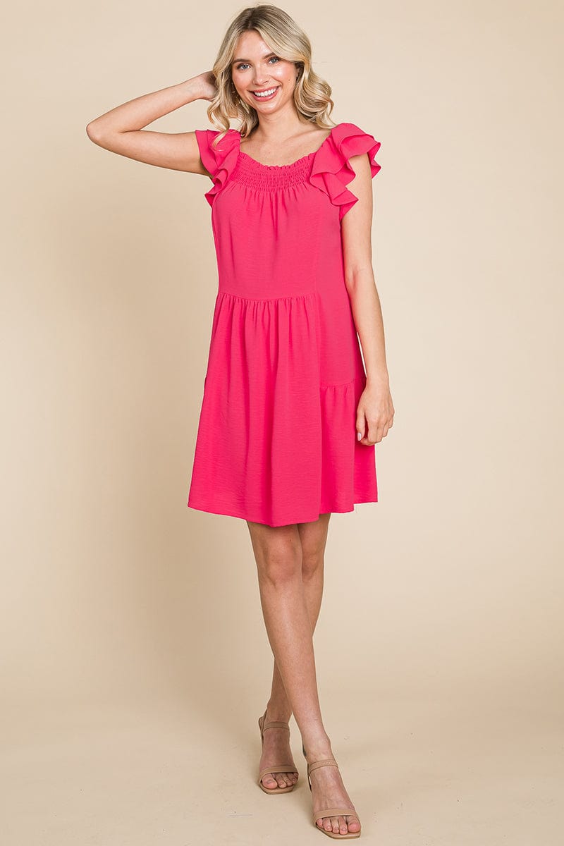 Smocked Ruffle Sleeve Off Shoulder Dress by RolyPoly Apparel