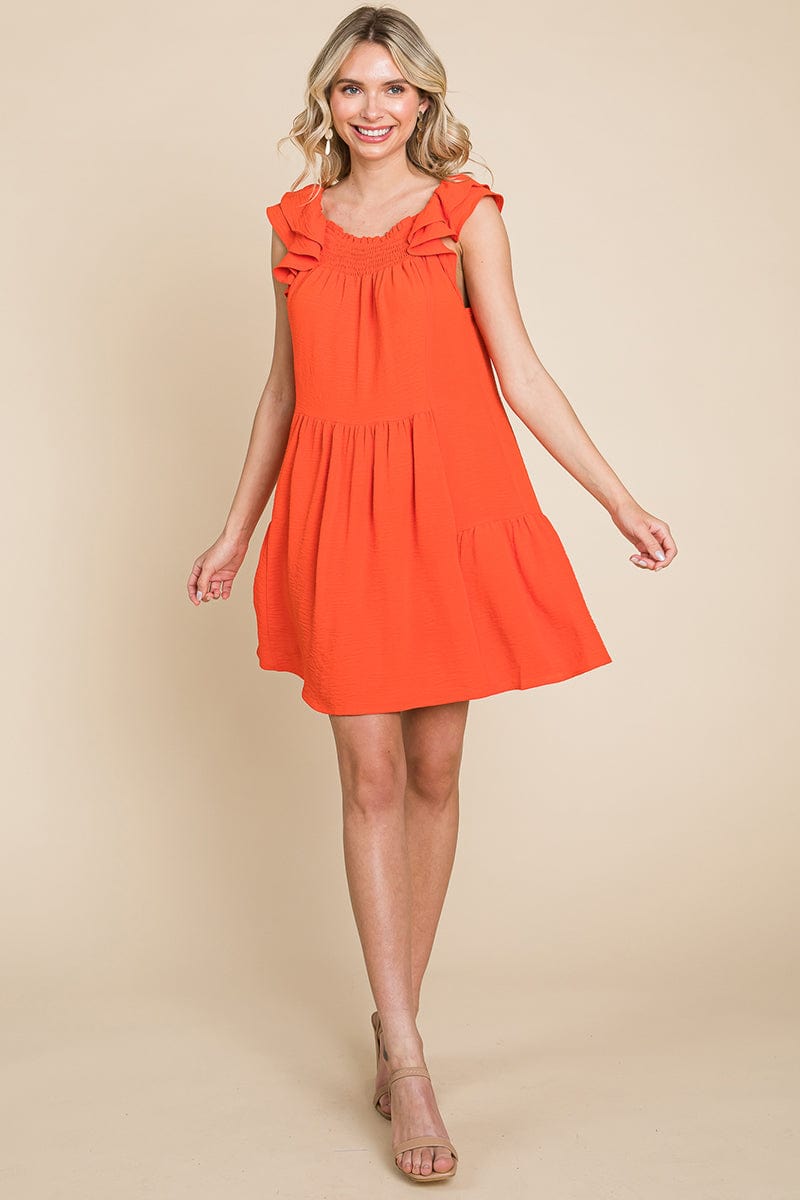 Smocked Ruffle Sleeve Off Shoulder Dress by RolyPoly Apparel
