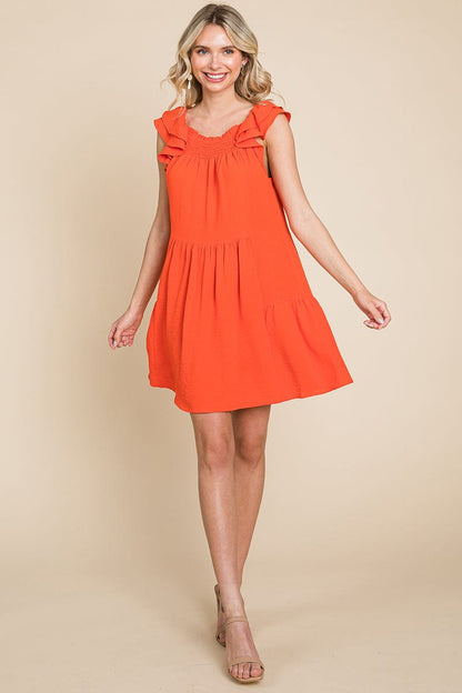 Smocked Ruffle Sleeve Off Shoulder Dress by RolyPoly Apparel
