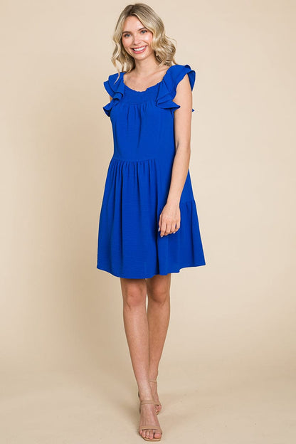 Smocked Ruffle Sleeve Off Shoulder Dress by RolyPoly Apparel