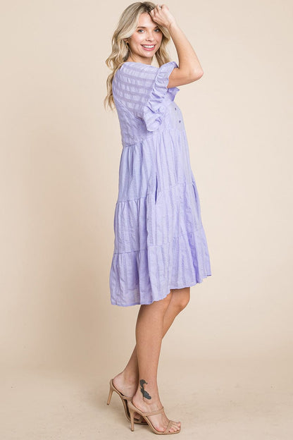 Stripe Textured Tiered Flutter Sleeve Cotton Dress by RolyPoly Apparel