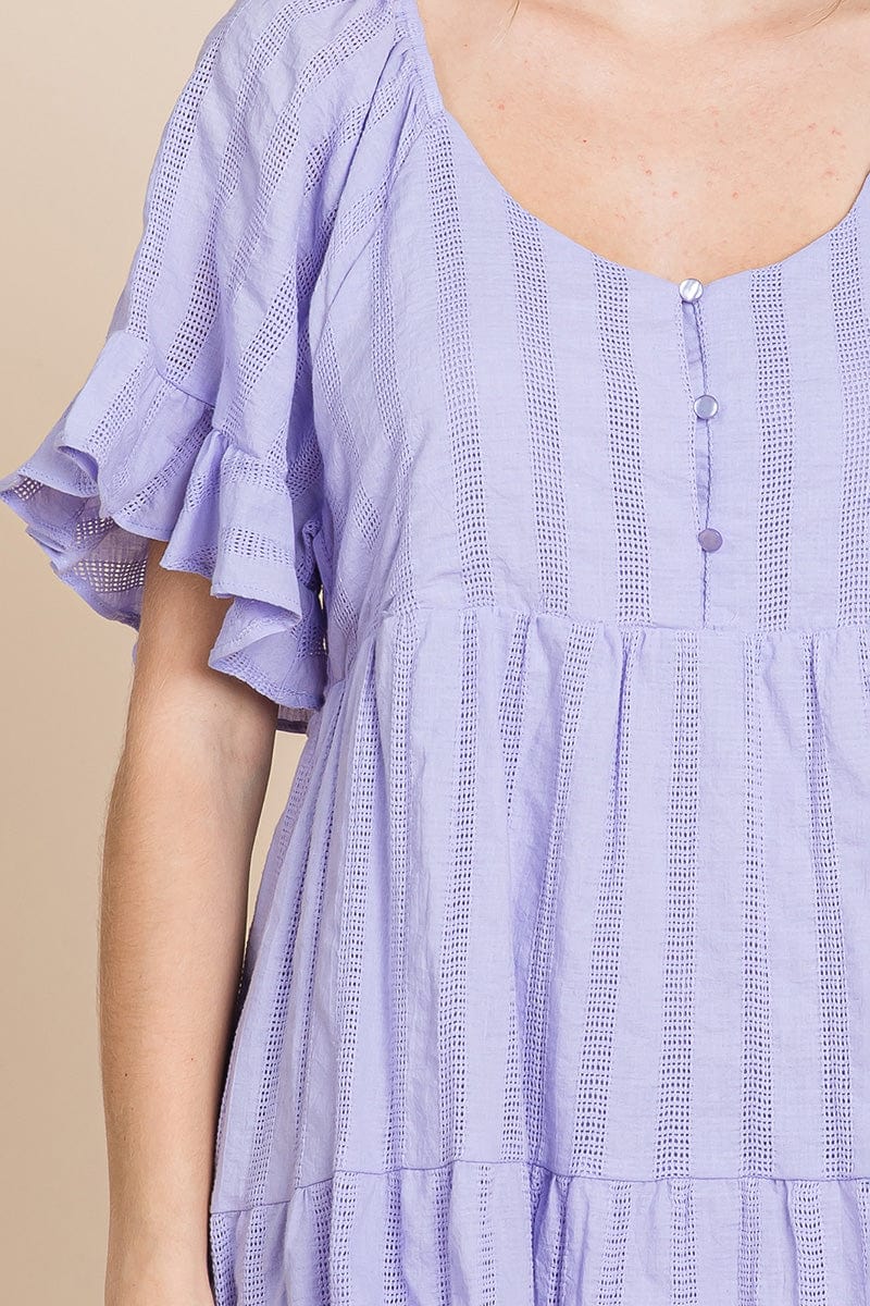 Stripe Textured Tiered Flutter Sleeve Cotton Dress by RolyPoly Apparel