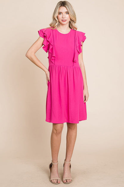 Flutter Sleeve Front Lace Ruched Sundress by RolyPoly Apparel