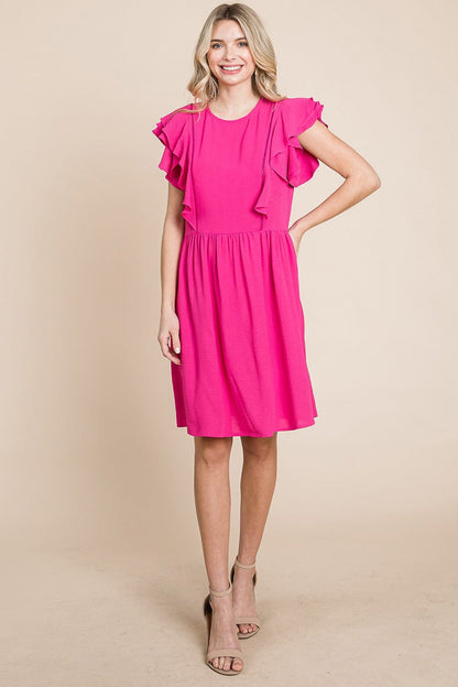 Flutter Sleeve Front Lace Ruched Sundress by RolyPoly Apparel