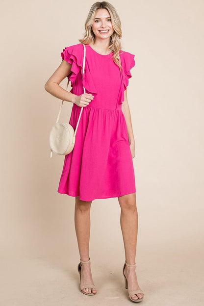 Flutter Sleeve Front Lace Ruched Sundress by RolyPoly Apparel