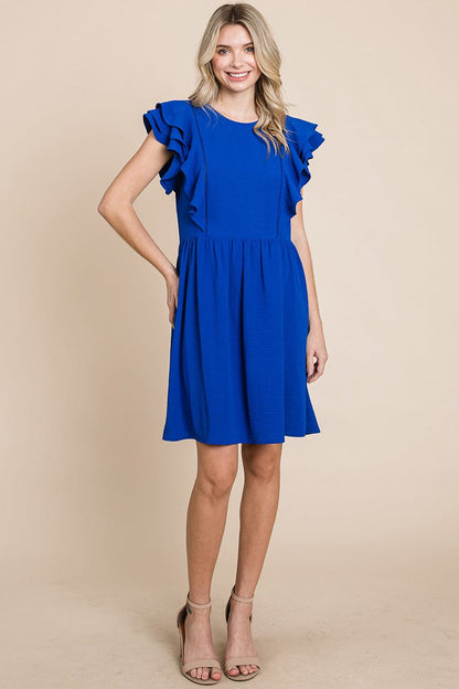 Flutter Sleeve Front Lace Ruched Sundress by RolyPoly Apparel