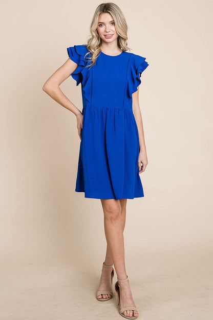 Flutter Sleeve Front Lace Ruched Sundress by RolyPoly Apparel