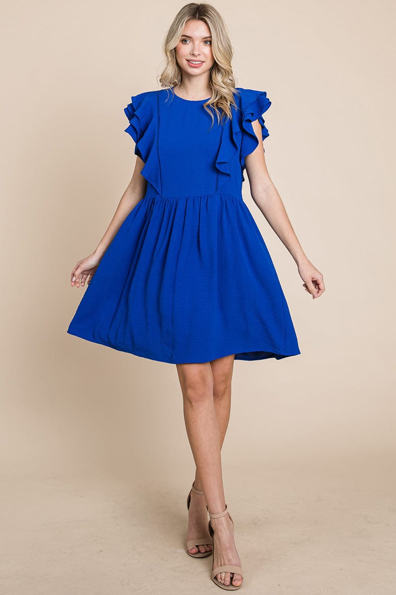 Flutter Sleeve Front Lace Ruched Sundress by RolyPoly Apparel
