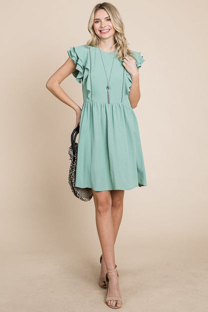 Flutter Sleeve Front Lace Ruched Sundress by RolyPoly Apparel
