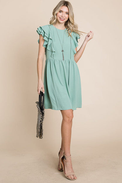Flutter Sleeve Front Lace Ruched Sundress by RolyPoly Apparel