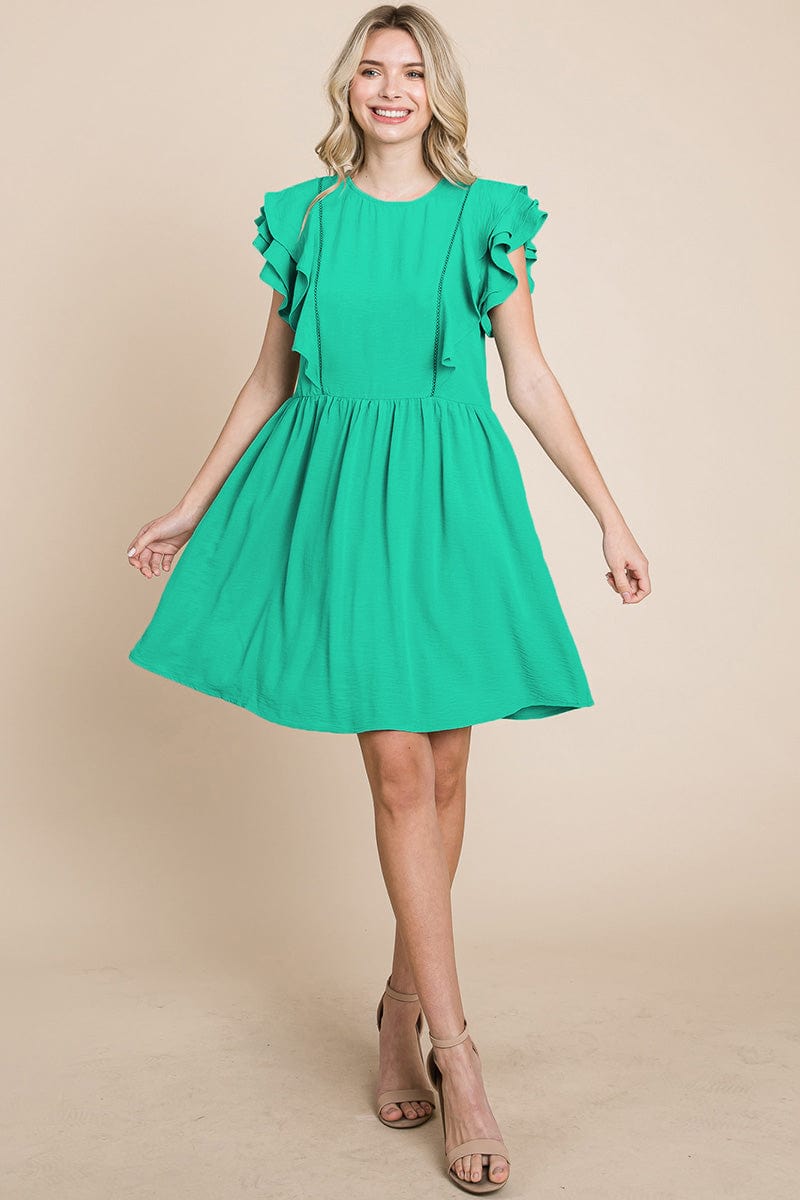 Flutter Sleeve Front Lace Ruched Sundress by RolyPoly Apparel